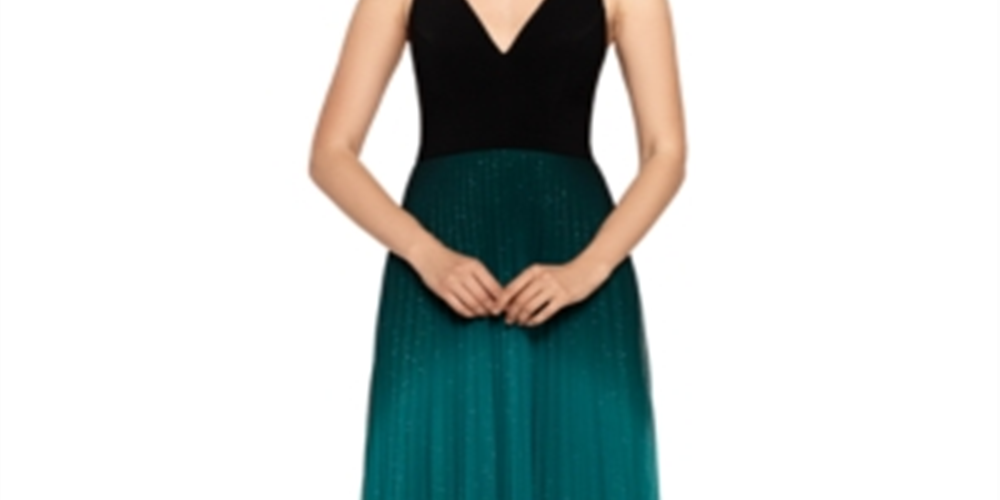 Vestido feminino Betsy &amp; Adam com saia plissada e glitter, verde, tamanho 12