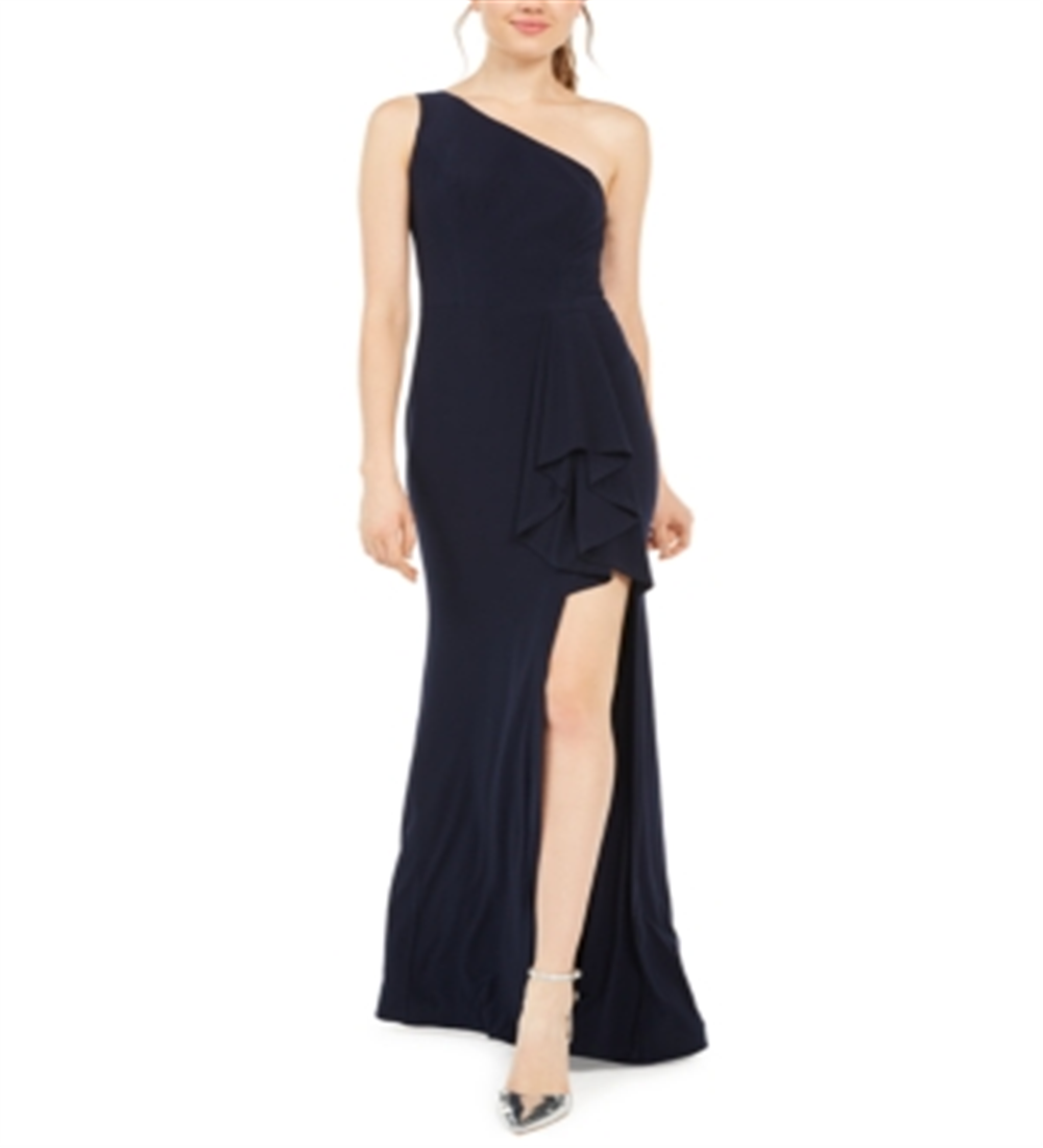 Vestido de festa infantil Blondie Nites com um ombro só e fenda, azul, tamanho 9
