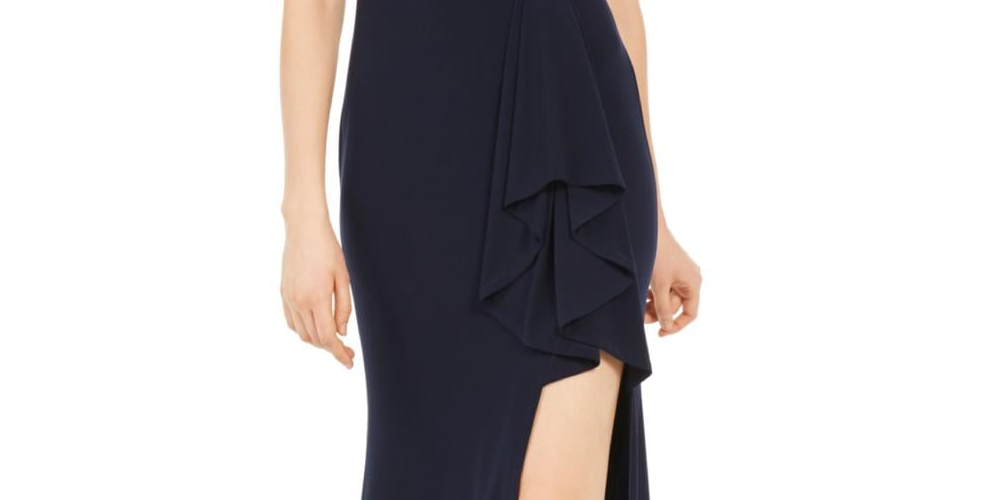 Vestido de festa feminino Blondie Nites com um ombro só e fenda, azul, tamanho 13