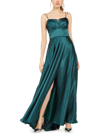 Blondie Nites Junior's Pleated Illusion Satin Gown Green Size 3