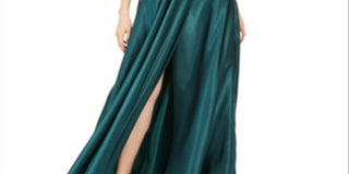 Blondie Nites Junior's Pleated Illusion Satin Gown Green Size 3