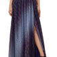 Vestido longo de festa Betsy &amp; Adam feminino, com fenda, zíper, metálico, franzido, sem mangas, azul, tamanho 2