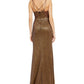 Vestido de festa longo com fenda frontal Blondie Nites feminino, amarelo, tamanho 0
