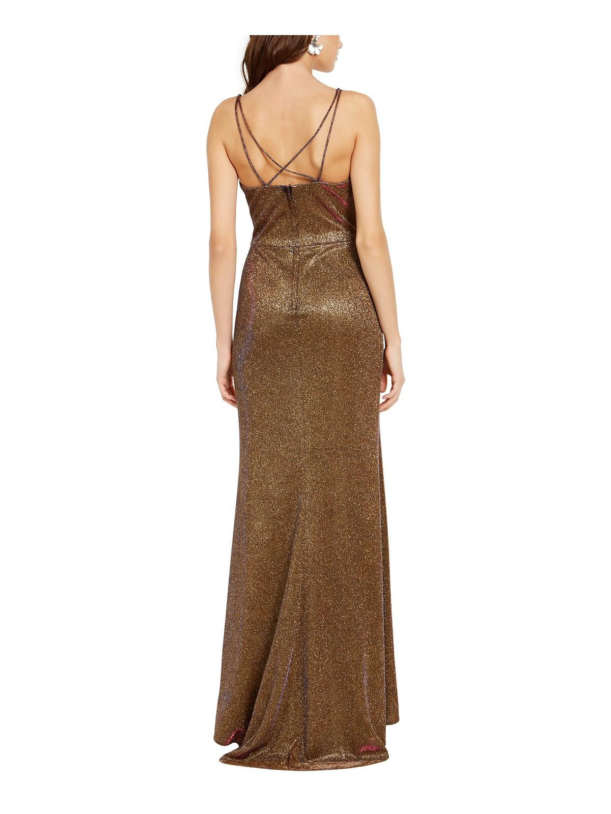 Vestido de festa longo com fenda frontal Blondie Nites feminino, amarelo, tamanho 9