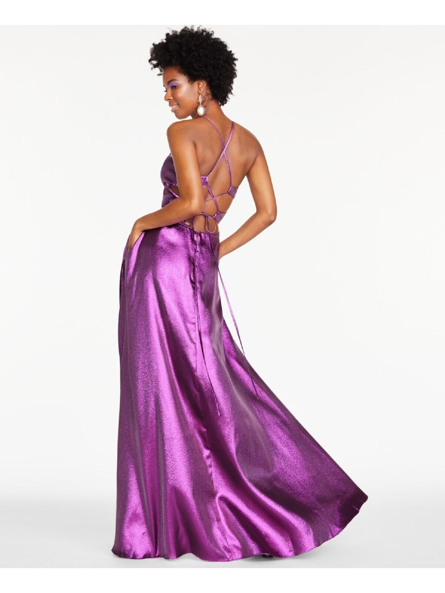 Vestido infantil metálico com fenda e babados Blondie Nites, rosa, tamanho 15