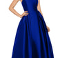 Vestido de baile de cetim feminino Betsy &amp; Adam, azul, tamanho 6, pequeno
