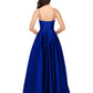 Vestido de baile de cetim feminino Betsy &amp; Adam, azul, tamanho 10, pequeno