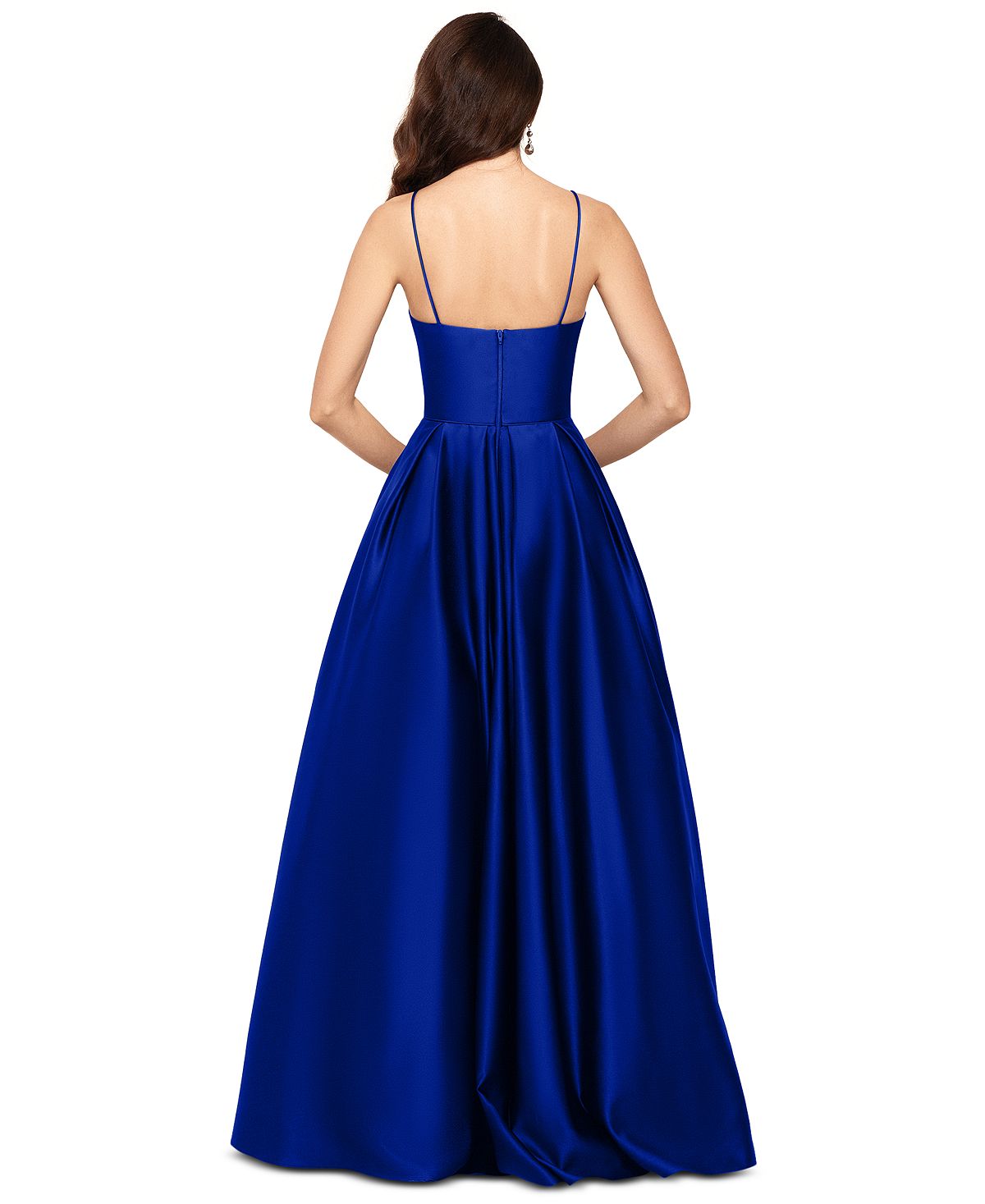 Vestido de baile de cetim feminino Betsy &amp; Adam, azul, tamanho 10, pequeno