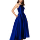 Vestido de baile de cetim feminino Betsy &amp; Adam, azul, tamanho 12, pequeno