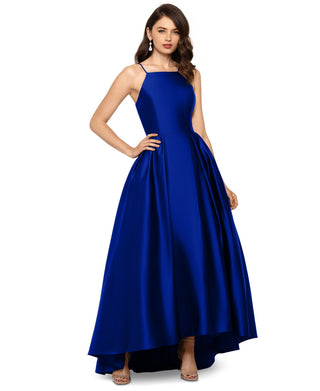 Vestido de baile de cetim feminino Betsy &amp; Adam, azul, tamanho 12, pequeno