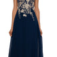 Vestido de festa feminino Betsy &amp; Adam sem mangas com apliques florais, azul, tamanho 6, pequeno