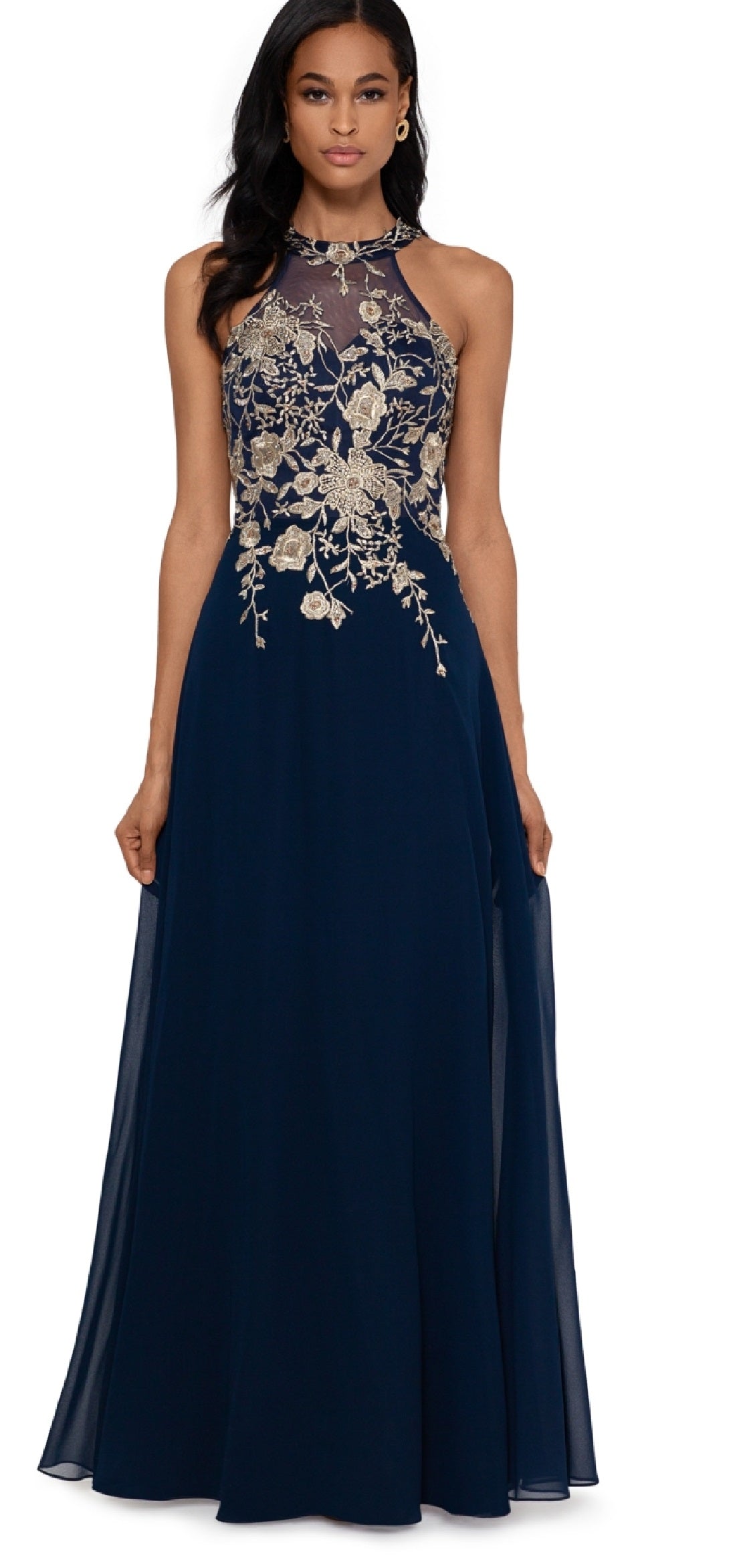 Vestido de festa feminino Betsy &amp; Adam sem mangas com apliques florais, azul, tamanho 6, pequeno