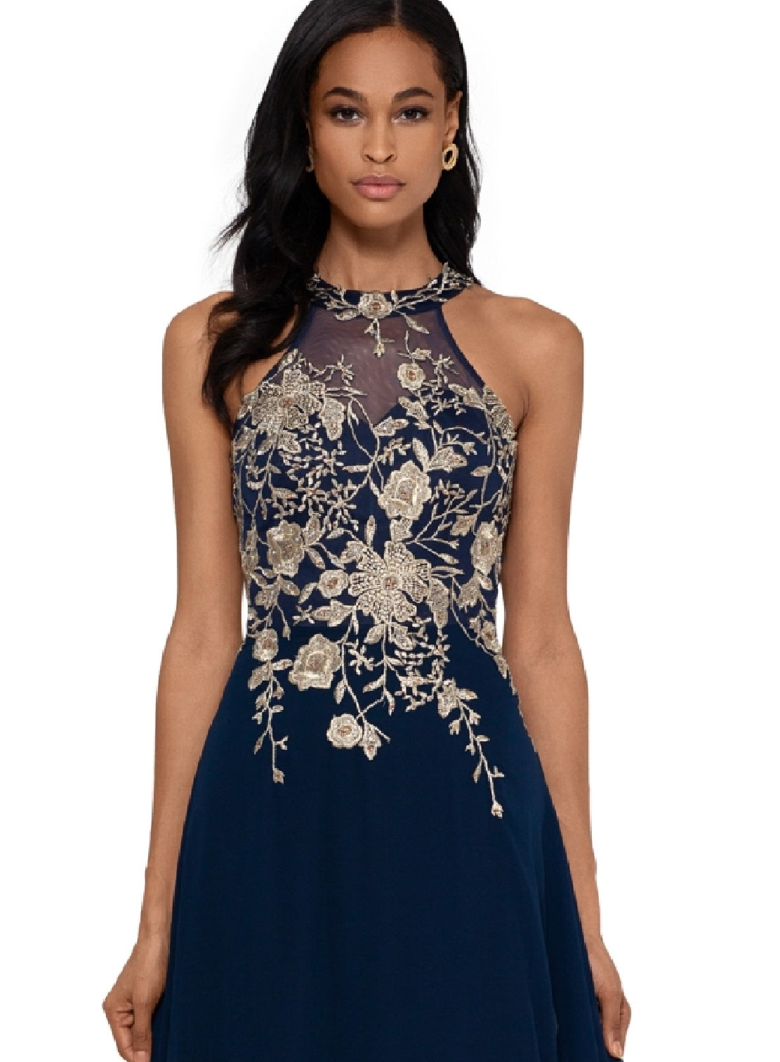 Vestido de festa feminino Betsy &amp; Adam sem mangas com apliques florais, azul, tamanho 6, pequeno