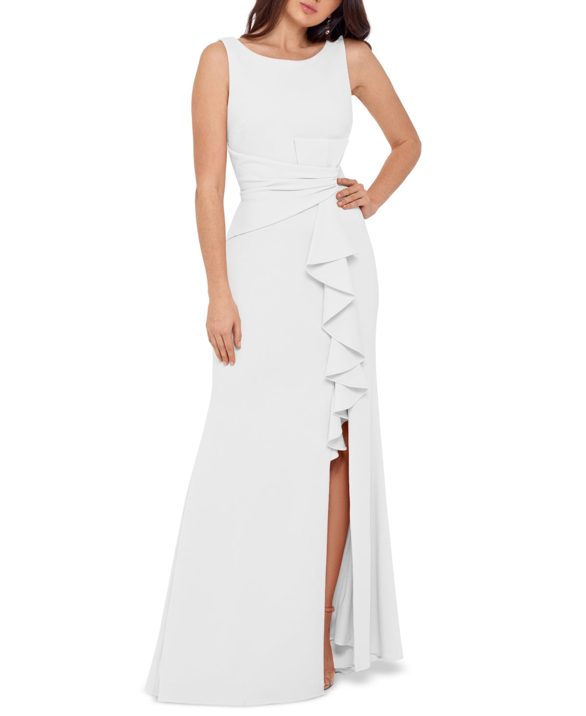 Vestido Betsy &amp; Adam Feminino Decote Canoa Cascata Detalhe Babados Branco Tamanho 12 Petite
