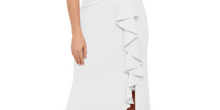 Vestido Betsy &amp; Adam Feminino Decote Canoa Cascata Detalhe Babados Branco Tamanho 12 Petite