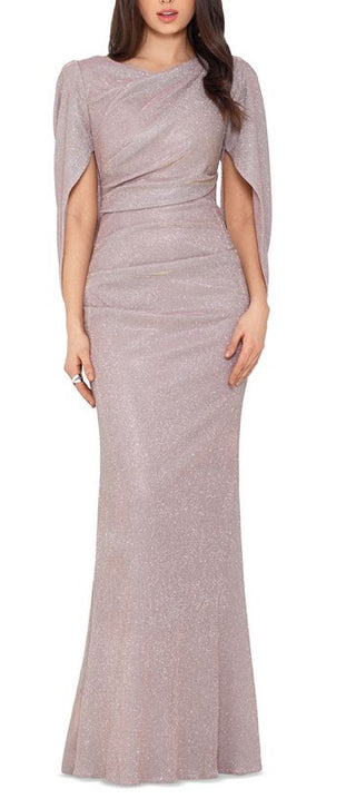 Vestido longo com glitter e gola alta Betsy &amp; Adam para mulheres, rosa, tamanho 4, pequeno