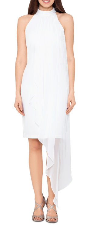 Vestido de crepe assimétrico de chiffon com sobreposição Betsy &amp; Adam para mulheres, tamanho 6, branco