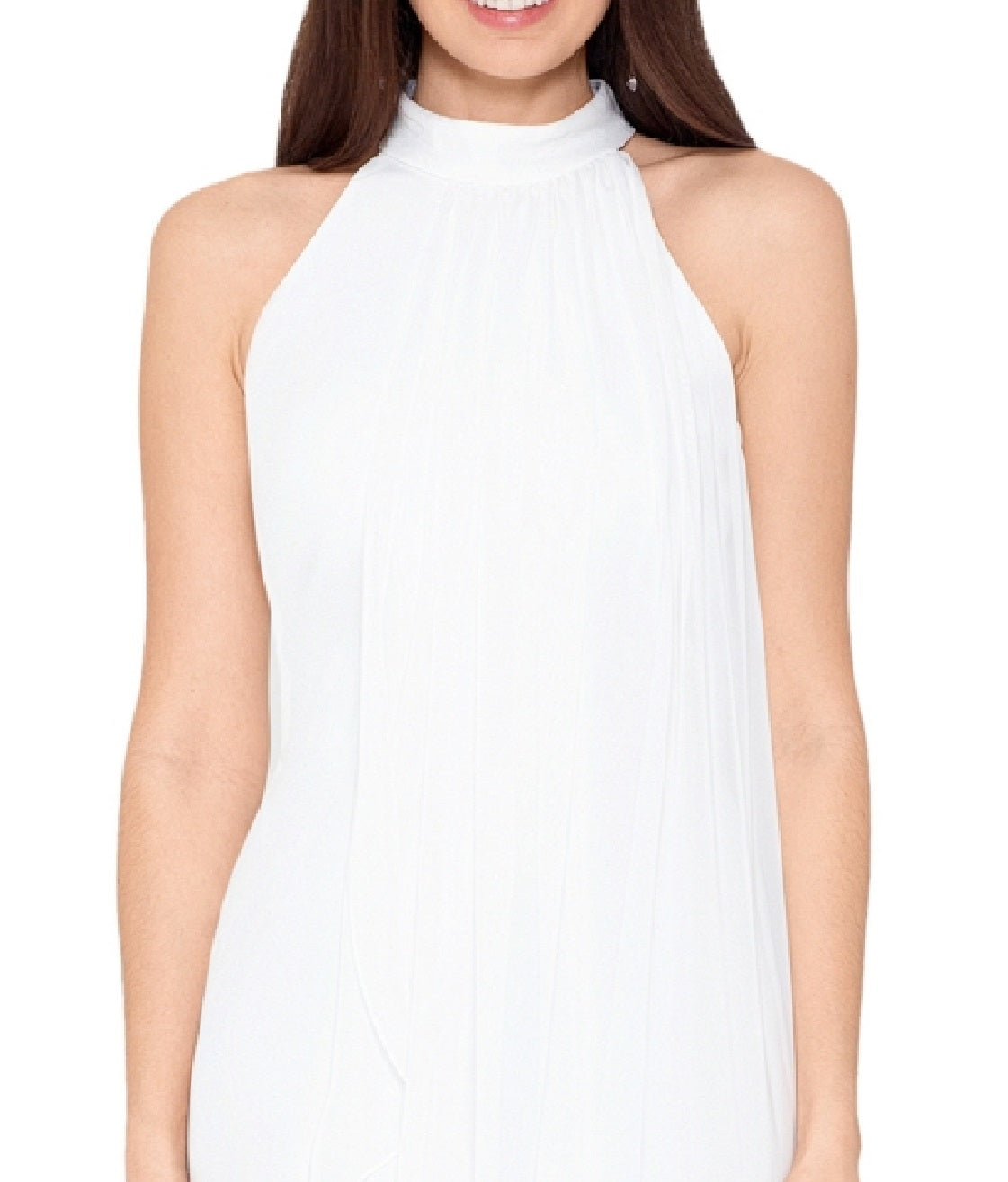 Vestido de crepe assimétrico de chiffon com sobreposição Betsy &amp; Adam para mulheres, tamanho 6, branco
