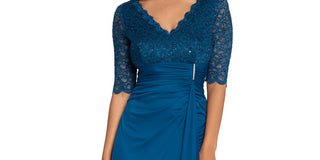 Vestido feminino Betsy &amp; Adam com detalhe em cascata e renda, azul, tamanho 16