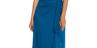 Vestido feminino Betsy &amp; Adam com detalhe em cascata e renda, azul, tamanho 16