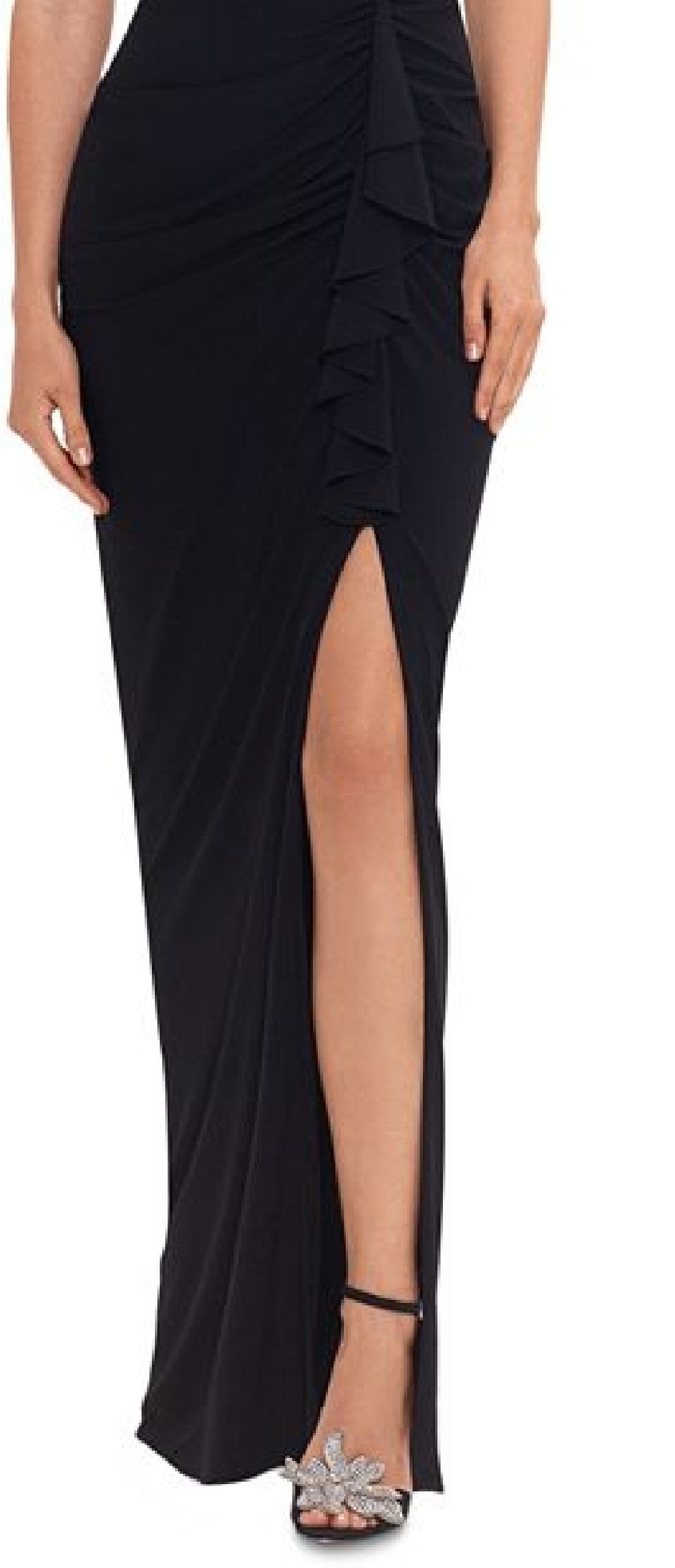 Vestido feminino Betsy &amp; Adam com babados e decote em V, preto, tamanho 12