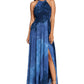 Vestido de festa feminino Betsy &amp; Adam estampado em chiffon, azul, tamanho 4