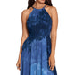 Vestido de festa feminino Betsy &amp; Adam estampado em chiffon, azul, tamanho 6