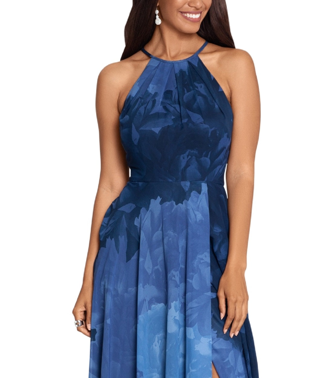 Vestido de festa feminino Betsy &amp; Adam estampado em chiffon, azul, tamanho 6
