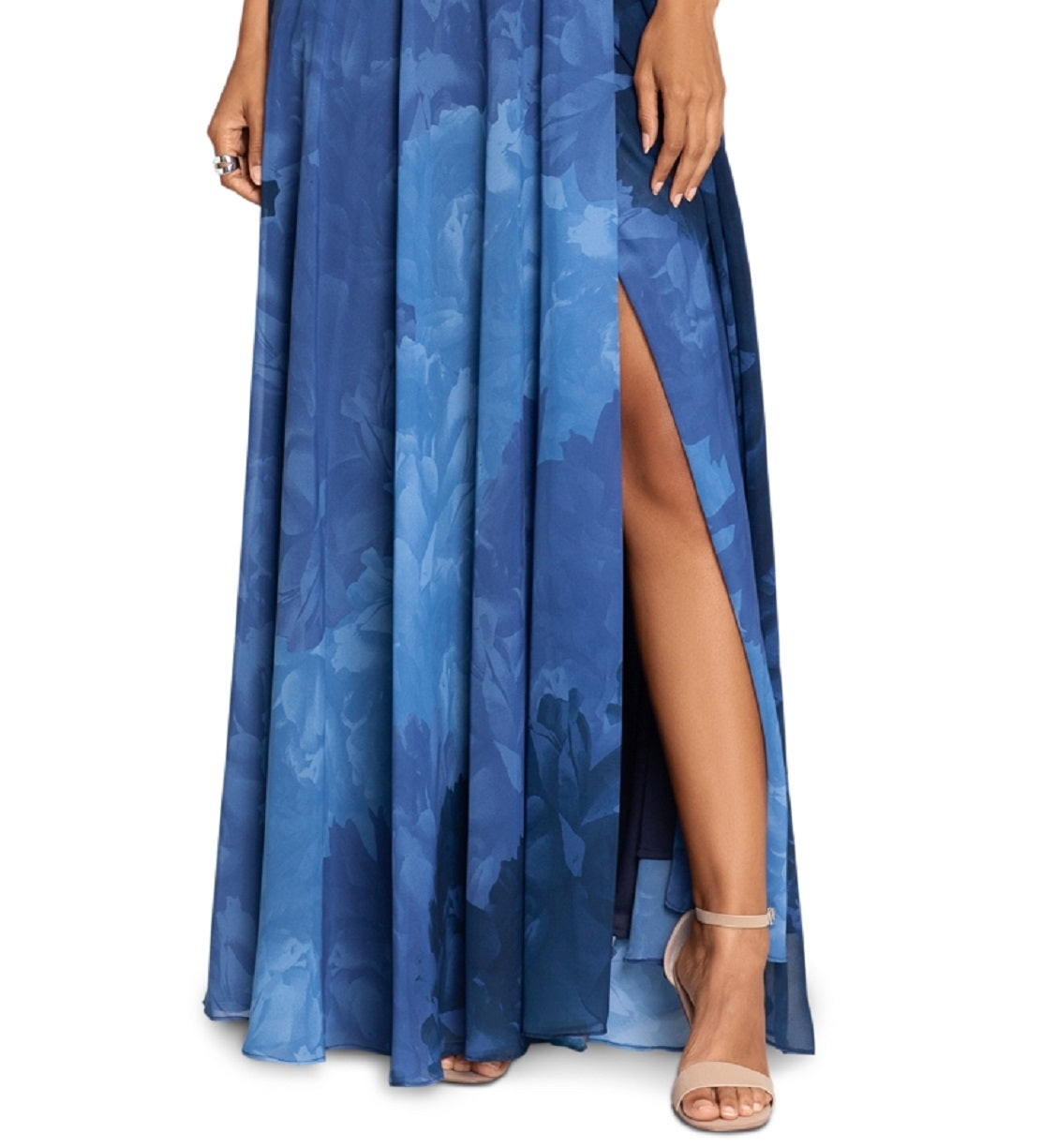 Vestido de festa feminino Betsy &amp; Adam estampado em chiffon, azul, tamanho 6
