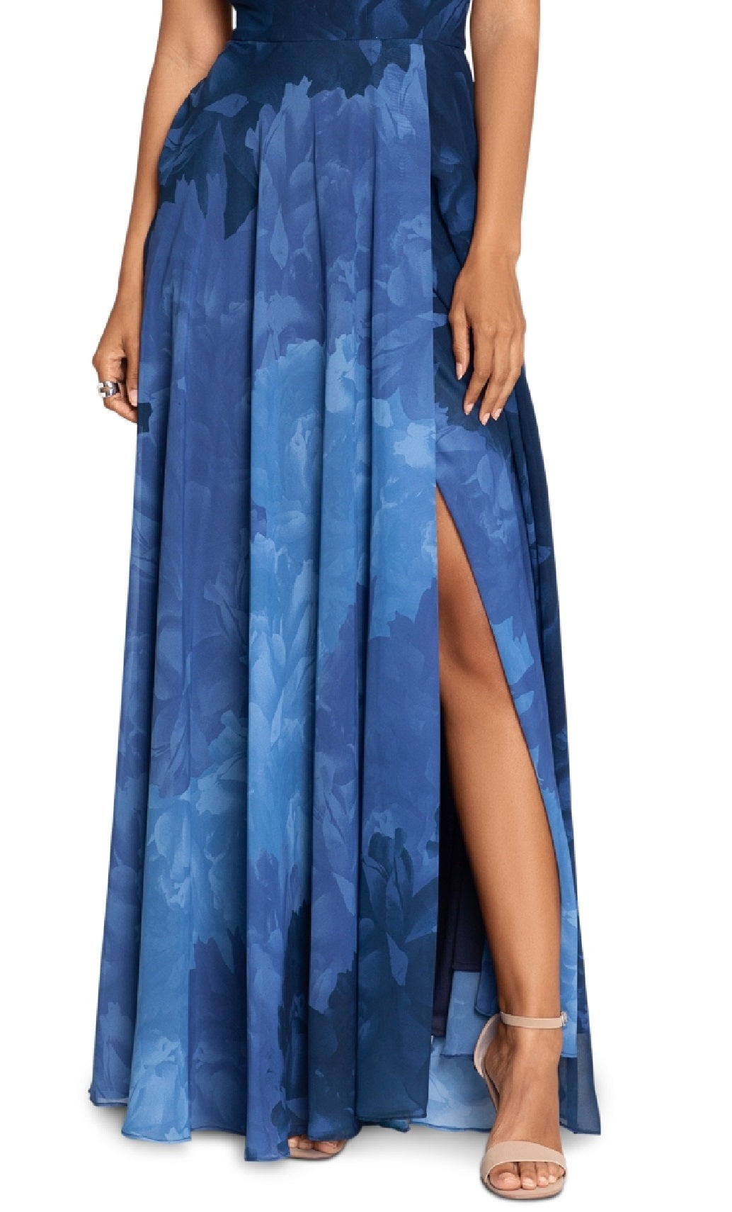 Vestido de festa feminino Betsy &amp; Adam estampado em chiffon, azul, tamanho 10, pequeno