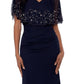 Vestido de festa feminino Betsy &amp; Adam com sobreposição de contas, azul, tamanho 4