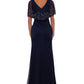 Vestido de festa feminino Betsy &amp; Adam com sobreposição de contas, azul, tamanho 14