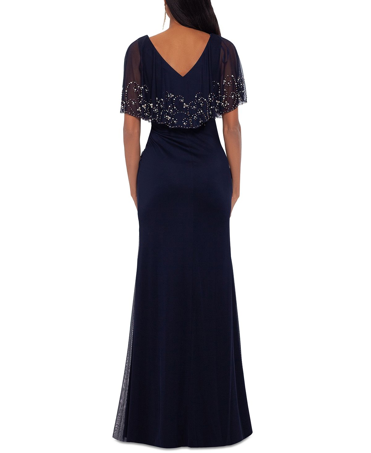 Vestido de festa feminino Betsy &amp; Adam com sobreposição de contas, azul, tamanho 14