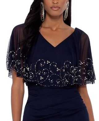 Vestido de festa feminino Betsy &amp; Adam com sobreposição de contas, azul, tamanho 14