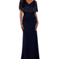 Vestido de festa feminino Betsy &amp; Adam com sobreposição de contas, azul, tamanho 14