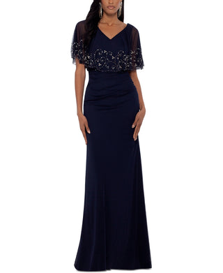 Vestido de festa feminino Betsy &amp; Adam com sobreposição de contas, azul, tamanho 14