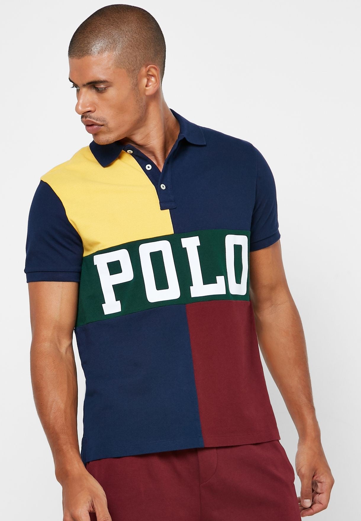 Polo Ralph Lauren Masculino Classic Fit Color Block Mesh Camisa Polo Amarela Tamanho Médio