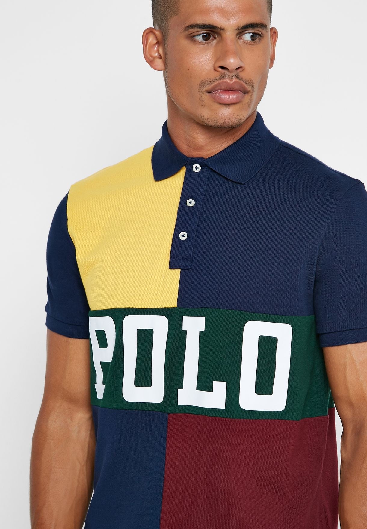 Polo Ralph Lauren Masculino Classic Fit Color Block Mesh Camisa Polo Amarela Tamanho Médio