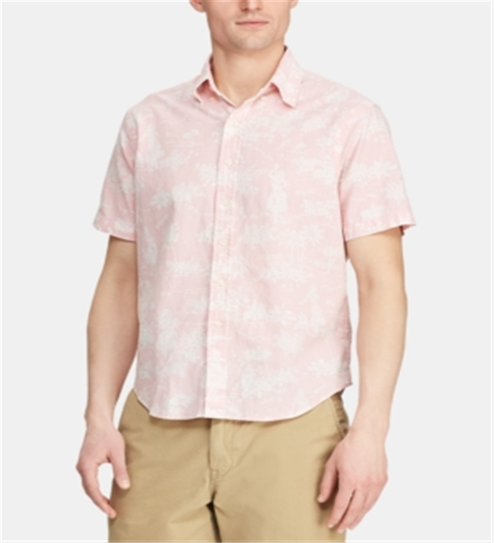 Camisa Ralph Lauren Masculina Classic Fit Havaiana com Gola Camp Rosa Tamanho Médio