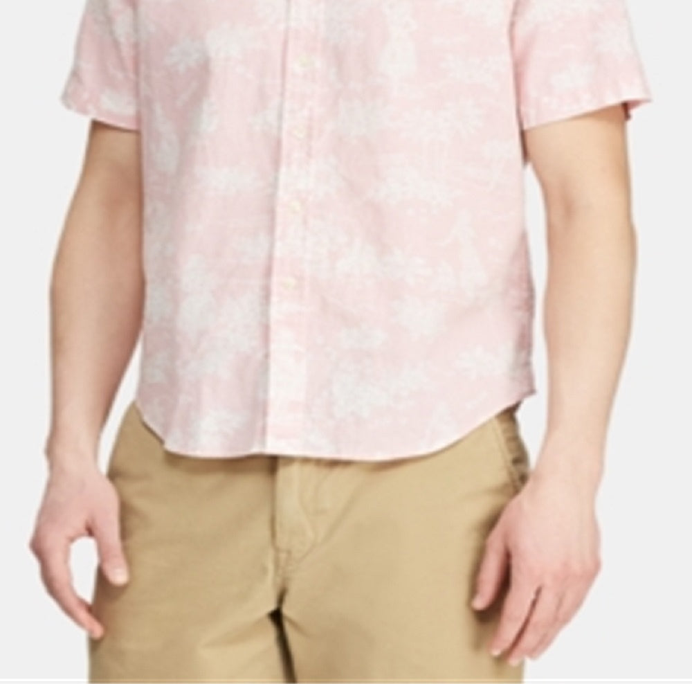 Camisa Ralph Lauren Masculina Classic Fit Havaiana com Gola Camp Rosa Tamanho Médio