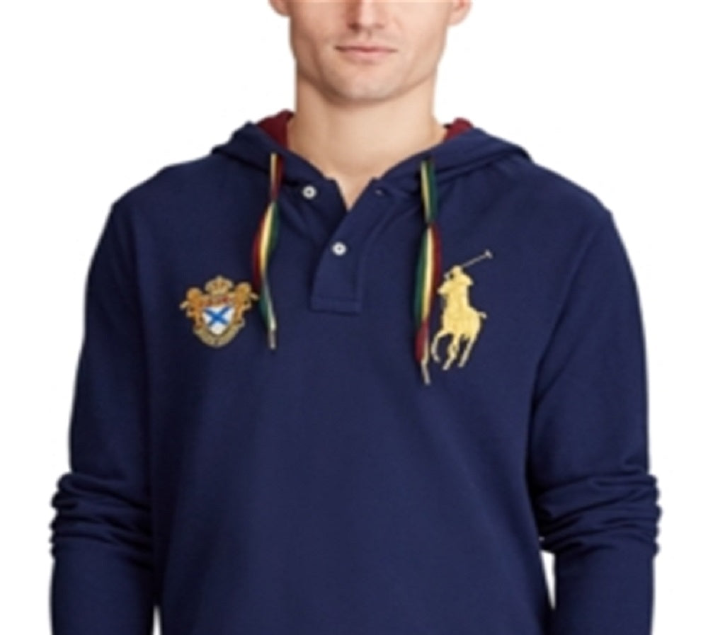 Camisa Polo Ralph Lauren Masculina Manga Longa em Malha com Capuz Azul Tamanho Médio