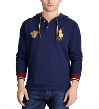 Camisa Polo Ralph Lauren Masculina Manga Longa em Malha com Capuz Azul Tamanho Médio