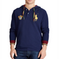 Polo Ralph Lauren Moletom com capuz masculino com patchwork e logotipo azul, tamanho pequeno