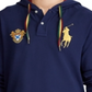 Polo Ralph Lauren Moletom com capuz masculino com patchwork e logotipo azul, tamanho pequeno