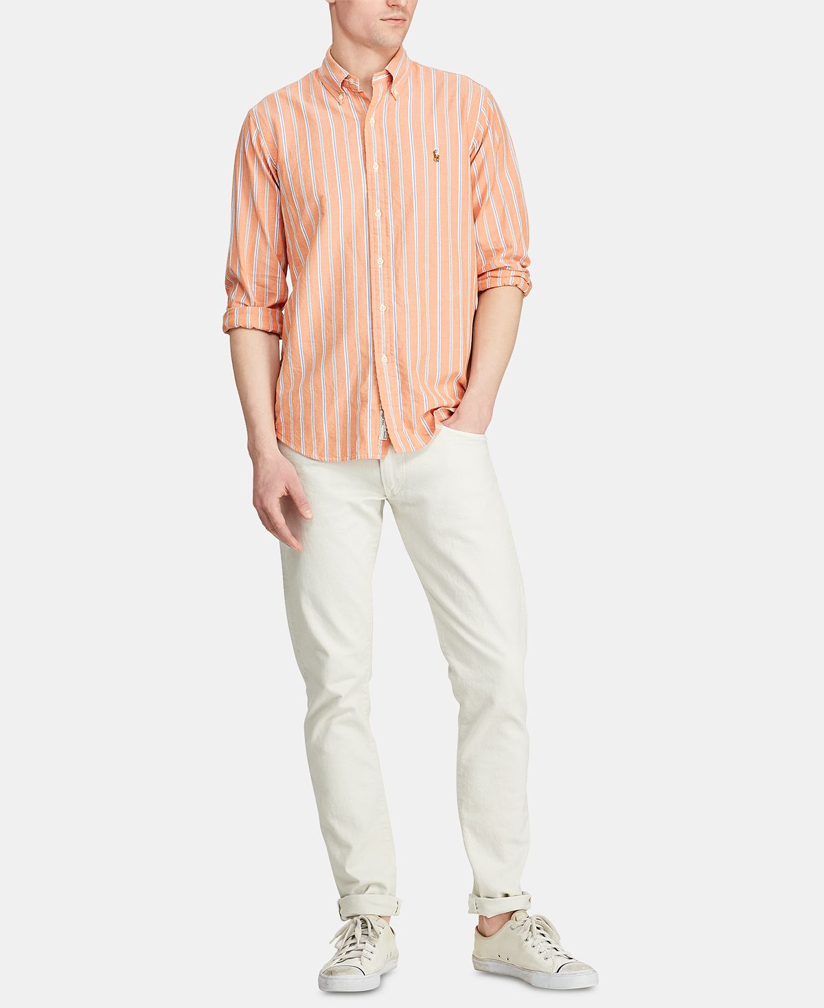 Camisa esportiva masculina Polo Ralph Lauren Oxford laranja tamanho pequeno