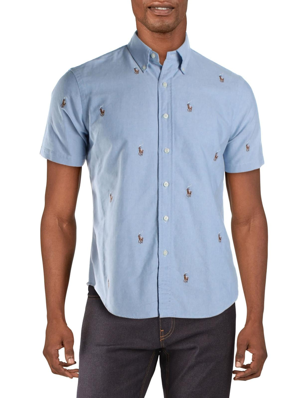 Camisa casual masculina Polo Ralph Lauren de algodão, ajuste clássico, tamanhos variados, médio