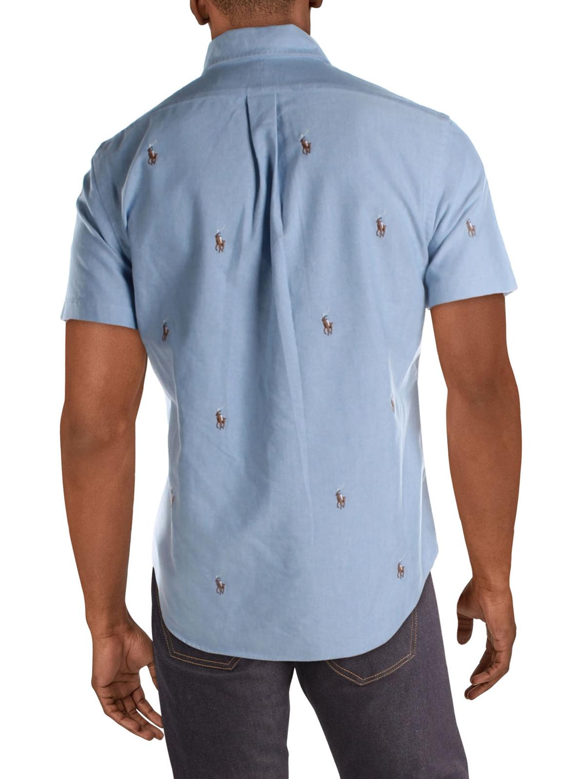 Camisa casual masculina Polo Ralph Lauren de algodão, ajuste clássico, tamanhos variados, médio