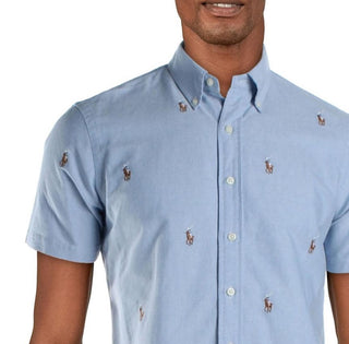 Camisa casual masculina Polo Ralph Lauren de algodão, ajuste clássico, tamanhos variados, médio