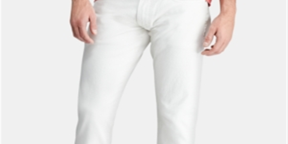 Calça jeans masculina Polo Ralph Lauren Slim Straight Stretch Varick com cinco bolsos, branca, tamanho 38x30