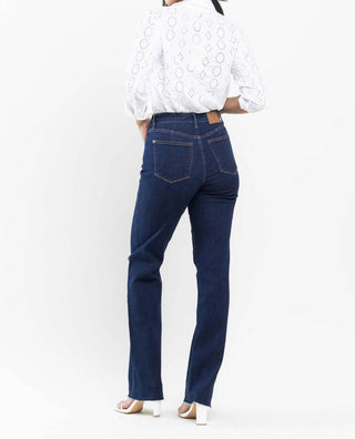 Judy Blue - Calça jeans reta vintage de cintura alta com detalhe de pinças nas costas
